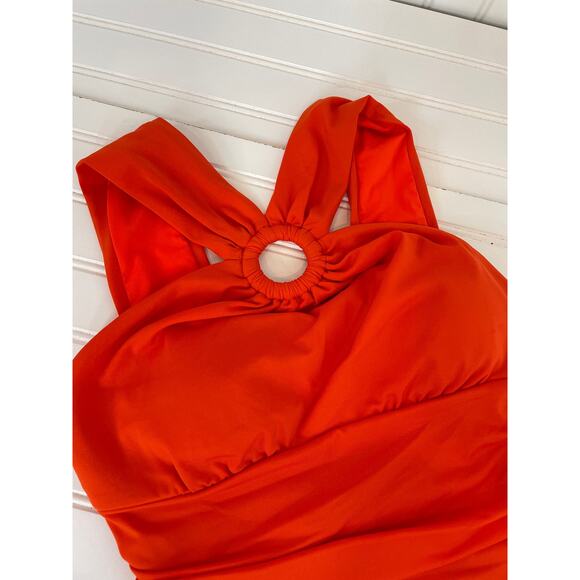 NWOT Michael Kors One Piece Bathing Suit Red Drapey High Neck Swimsuit Size XS - Picture 3 of 7